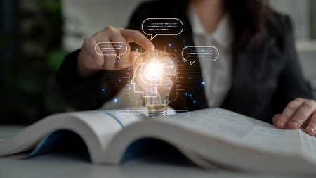 Futuristic concept of AI prompt engineering showing NLP AI neural processor unit converting text...