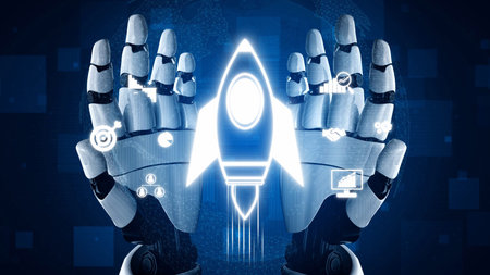 Startup launch and business growth concept, rocket symbolism, entrepreneurship, startup innovation,...