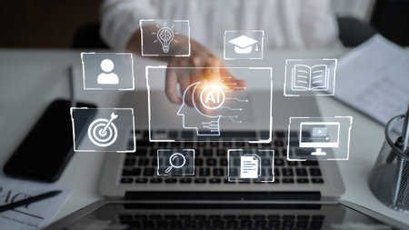 Concept of AI artificial intelligence supporting AI education solution, search, reskill, analytics...