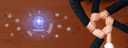 Futuristic AI assistant with autonomous agent capabilities, AI natural language understanding, and...