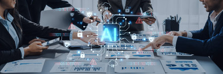Cybersecurity concept featuring an AI detector scanning digital content for deepfakes and...