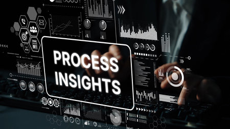 Businessman Analyzing Data Insights on a Digital Screen with Graphs and Visualizations for Process...