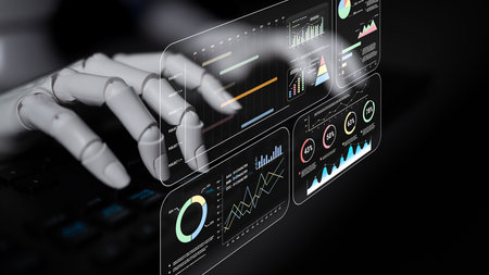 An AI project management dashboard with business performance analytics. AI visualization of project...