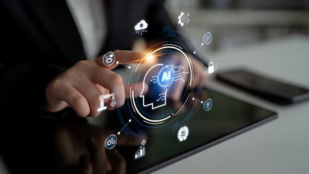 A concept of a global AI ecosystem centered on digital intelligence. Network integrates diverse...