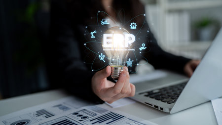 ERP platform visual showing centralized system for enterprise resource planning, improving...
