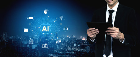A concept of a global AI platform providing integrated business solutions. This central intelligence...