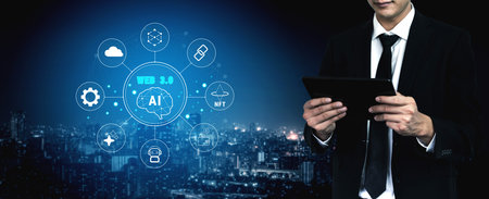 The Web 3.0 technology ecosystem, the next generation of the internet. A concept of a decentralized...