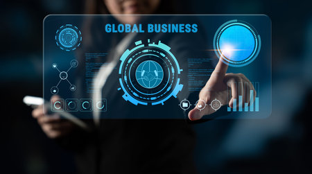 Global business partnerships and international trade concept. A dashboard for worldwide market...