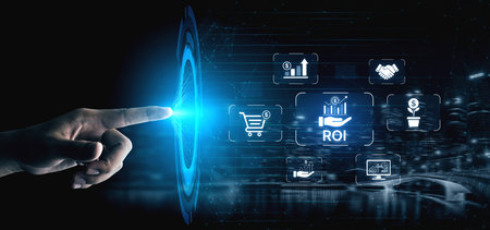 Concept of Return on Investment (ROI) for business. Analyzing financial performance and investment...