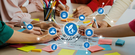 Creative business team brainstorming about marketing strategy and business plan by using mind...