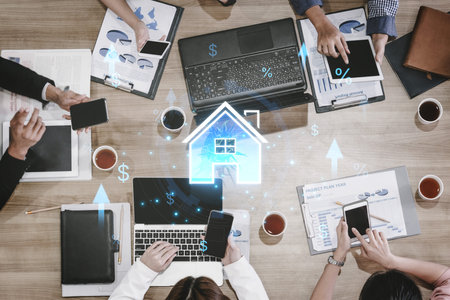 Concept of real estate investment and a rising housing market. The increase in property value is shown by growing mortgage rates, prices, and overall market appreciation.の写真素材