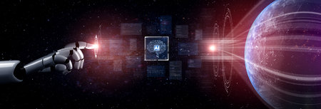 AI brain processes big data with generative AI, LLMs, and machine learning to support business...