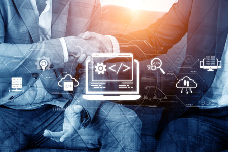 Modern web development concept featuring coding symbols, web development process, web development...
