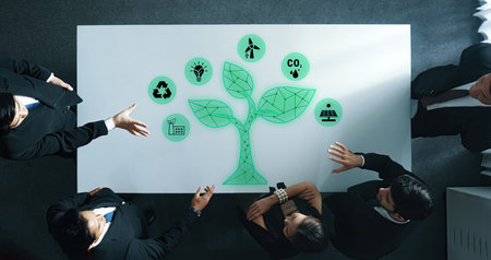 Business Team Collaboration on Sustainable Development Strategy with Green Nature Visualization and...
