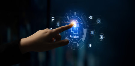 Futuristic AI assistant with autonomous agent capabilities, AI natural language understanding, and...