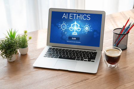 AI ethics responsibility standard law and rules on computer screen provide report of AI ethic...