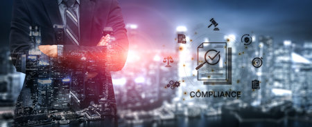 Concept of corporate compliance and risk management. Adhering to legal regulations and internal policies through systematic audits and process verification for business integrity. Fermionの写真素材