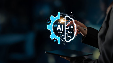 Concept of Artificial Intelligence combining industrial automation with cognitive technology. A...