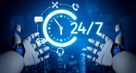 AI artificial intelligence supports 24-hour customer service with virtual assistants, real-time...