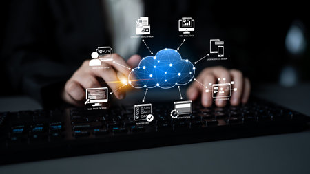 Cloud computing, cloud strategy, and cloud technology transforming digital infrastructure with...