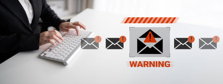 A visual representation of a warning alert about email threats. The image features a keyboard,...