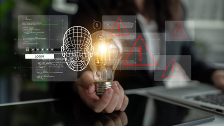 A dynamic image showcasing innovative technology with a light bulb, emphasizing facial recognition...