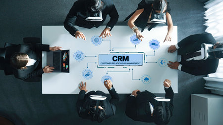A modern office scene showcasing a team engaged in a discussion using virtual reality technology,...