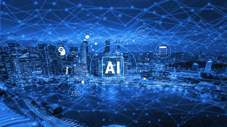 Artificial Intelligence (AI) as a core technology. A concept of an AI ecosystem powering data...