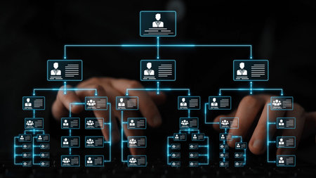 Corporate org chart and team structure show hierarchy, team, and structure for clear organization,...