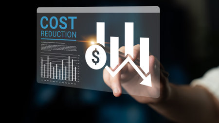 A compelling visual representation of cost reduction strategies using charts and financial symbols,...