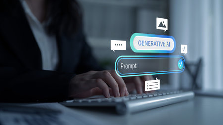 Generative AI prompt interface concept for creating content. Prompt design, AI prompt engineering,...