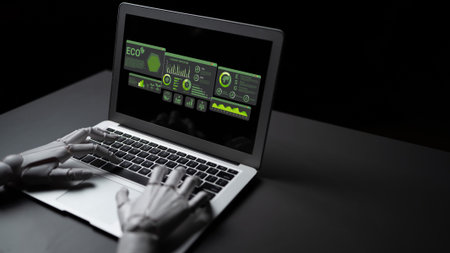 AI analyzing ESG and sustainability metrics for businesses, visualizing carbon reduction goals and...