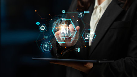 Global AI Assistant network and digital AI connectivity nodes on world globe cyberspace background,...