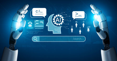 AI assistant prompt input system processes tasks with logic, data, automation, support tools and...