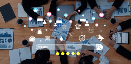 Team Collaboration with Digital Data Insights, Business Strategies, and Analytical Charts for...