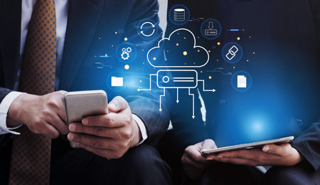 A cloud storage and data synchronization service ecosystem. A concept of cloud computing for file...