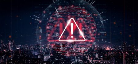 A visually striking digital alert scene featuring a warning symbol, representing contemporary...