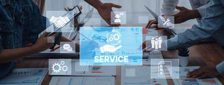 Dynamic business meeting showcasing teamwork in a modern setting, integrating digital tools and...