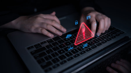 Cybersecurity threat alert protects data. Cyber security threat alert prevents access, alert warns...