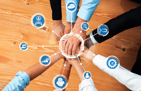 A dynamic image featuring diverse hands coming together in unity over a wooden table, symbolizing...