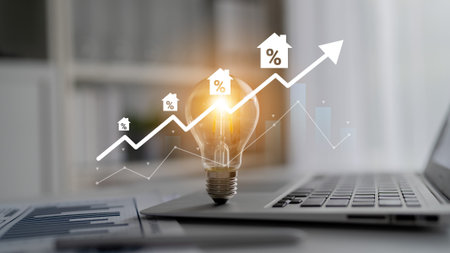 This image features a light bulb symbolizing a bright idea along with a graph showing growth...
