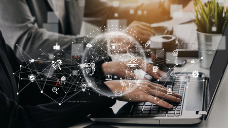 Global AI network showing connection between AI, global, and network elements across the digital...
