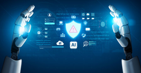 Cybersecurity concept featuring an AI detector scanning digital content for deepfakes and...