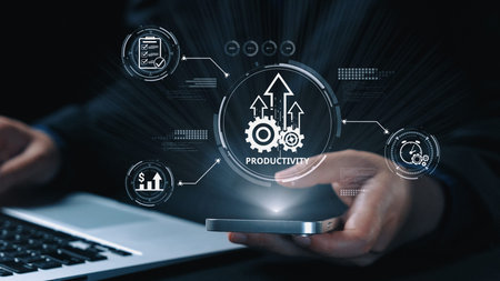 Productivity improvement in digital business, showing productivity tools, productivity tracking,...