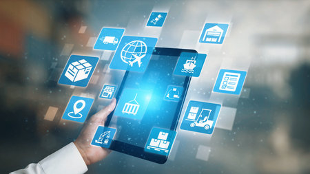 Global shipping icons show transport, logistics, and cargo delivery. Global shipping connects supply...