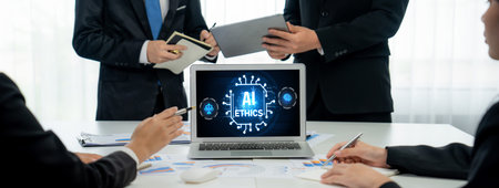 AI ethics responsibility standard law and rules on computer screen provide report of AI ethic...