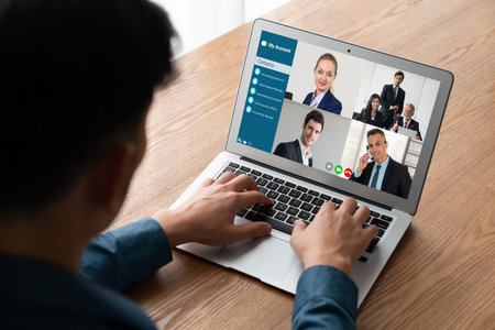 Business people on video conference for modish virtual group meeting of corprate business office...