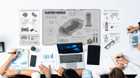 Explore detailed insights on electric vehicle technology through diagrams, graphs, and data analysis, focusing on charging solutions and current market trends. Raster