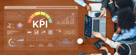 A business intelligence dashboard displaying various Key Performance Indicators (KPI). The data visualization tracks business metrics and measures performance against goals. Fermion