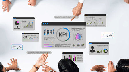 Team Collaboration on Data Analysis with Key Performance Indicators Displayed on Screens and Reports for Business Strategy Improvement Gluon.